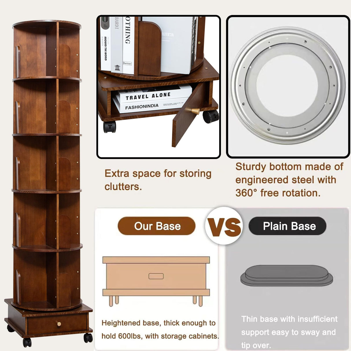 Solid Wood 360° Rotating Bookshelf Tower by GHBRHBJ GHBRHBJ