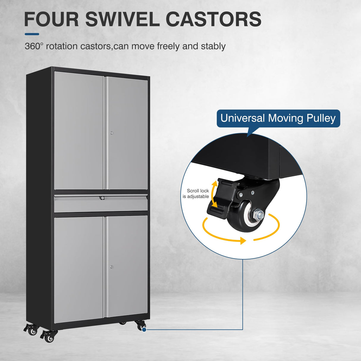 AFAIF Metal Storage Cabinet with Wheels, 73" Tall Garage Rolling Storage Cabinets with Doors and Shelves, Lockable Tool Caninet Steel Locking Cabnets for Home Office, Garage, Pantry AFAIF