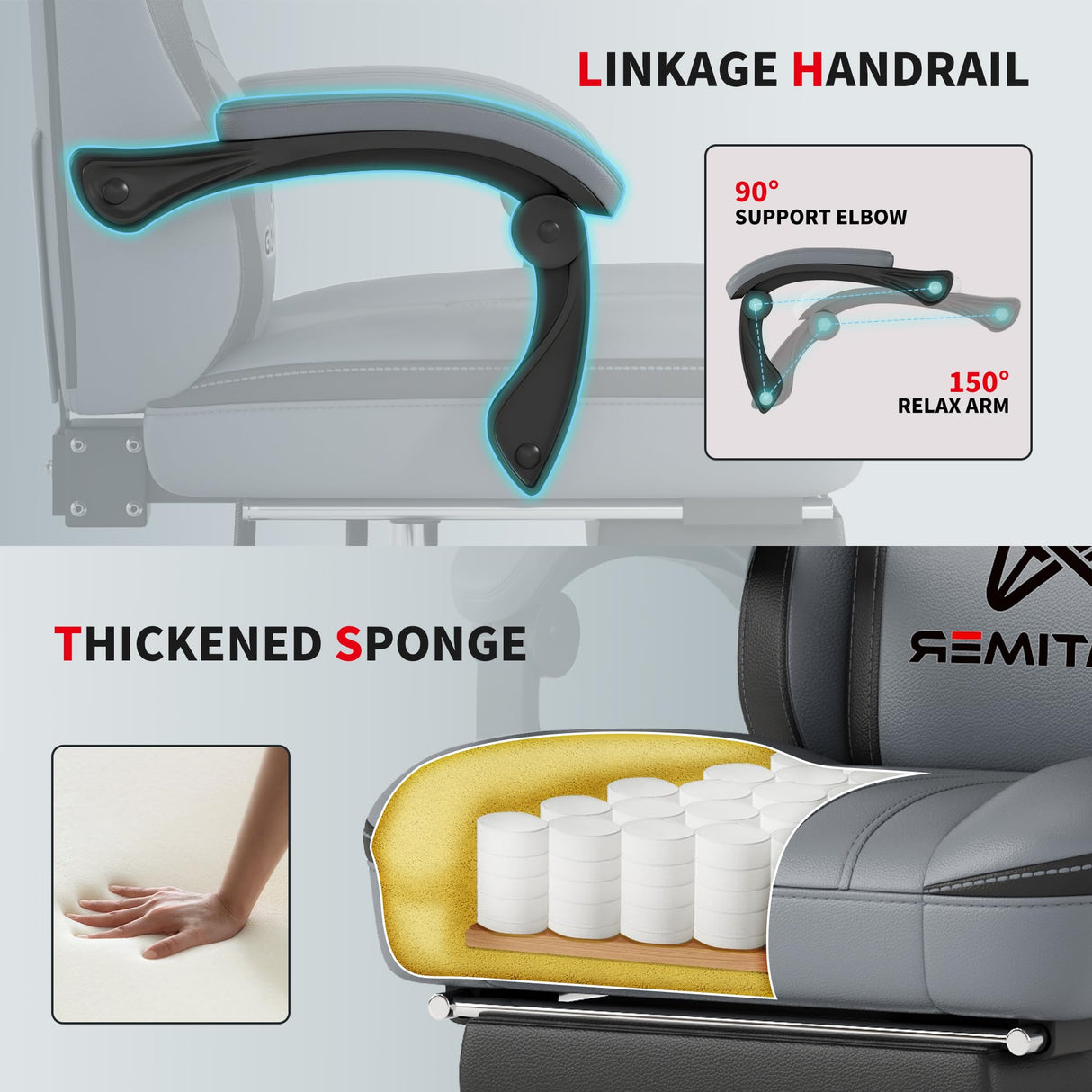 Gaming Chair with Footrest, Ergonomic Computer Chair, PU Breathable Material with Headrest and Lumbar Support, Suitable for Silla Gamer and Adults (Grey) Gamtimer