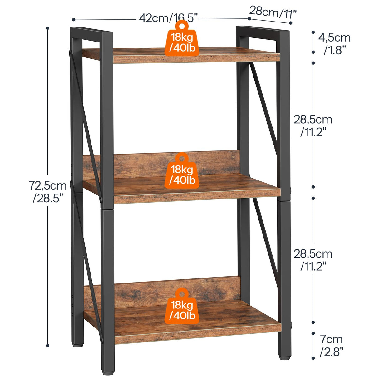 HOOBRO Bookshelf, 3-Tier Industrial Bookcase, Book Shelf Storage Organizer, Small Bookshelf with Metal Frame for Living Room, Bedroom, Home Office, Kitchen, Rustic Brown and Black BF71SJ01 HOOBRO