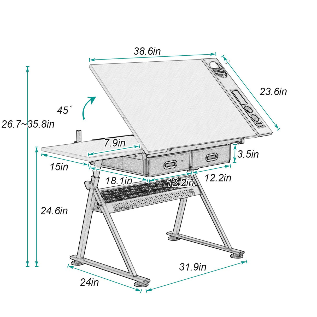 SogesGame Height Adjustable Drafting Table Painting Table Drawing Table Art Craft Desk with Stool Artist Desk Tilting Tabletop Sketching Desk with Stool and Drawers for Home Office SogesGame