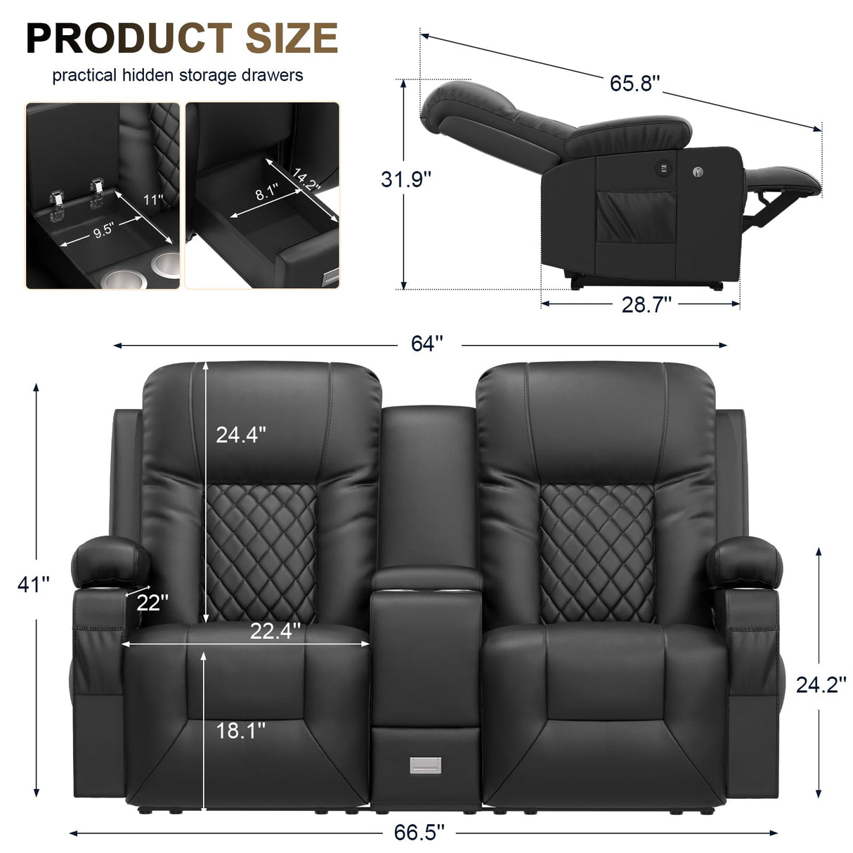 YONISEE Large Loveseat Recliner, Loveseat Recliner Sofa with Storage Console, Recliner Chair with USB Ports, 2 Cell Phone Holders, Cup Holder, Loveseat Couch for Living Room YONISEE