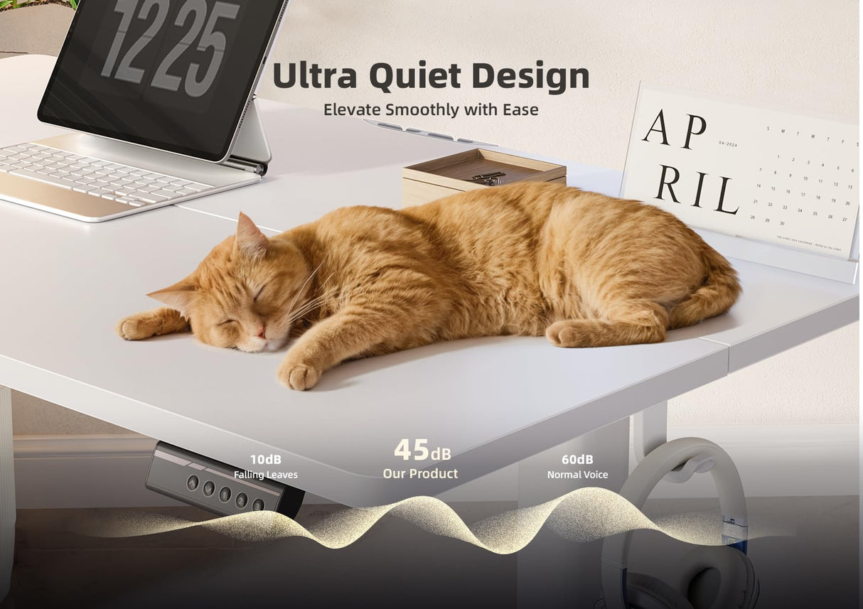 YDN Electric Standing Desk Adjustable Height, 40 x 24 Inches Stand up Desk with Cable Management, Home Office Desks with Splice Board & White Frame, White Top YDN