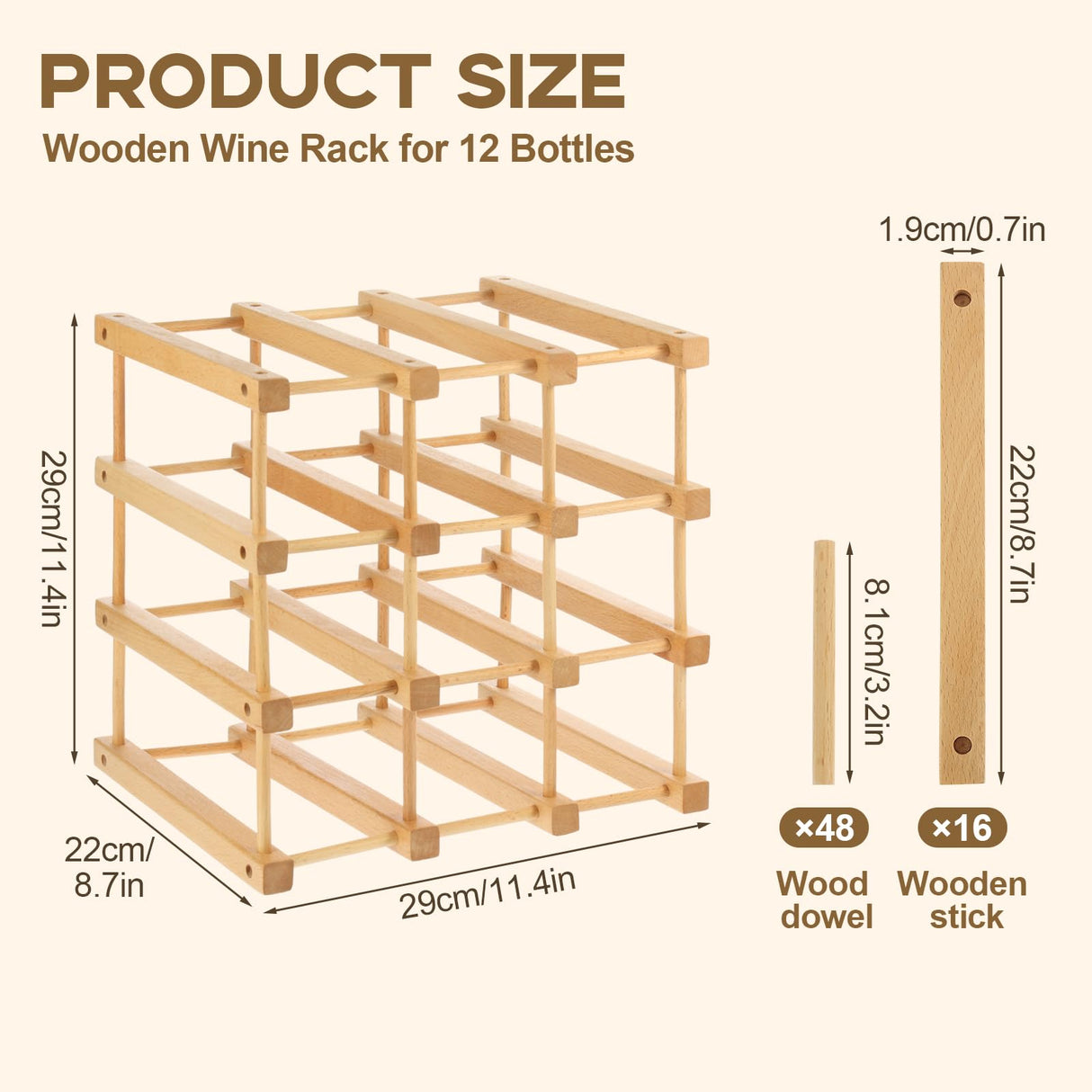 Wooden Wine Rack, 12-Bottle Stackable Wooden Wine Rack, Stackable Modular Wine Storage Racks, DIY Assembly Wine Bottle Holder for Inside Cabinet and Countertop Wensdr