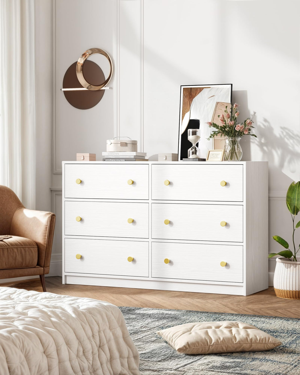 Nicehill Dresser for Bedroom with 6 Drawers, Fabric Storage Tower & Chest of Drawers Organizer, Storage Cabinet for Hallway, Closets, Living Room,White Dresser Wooden(White) Nicehill