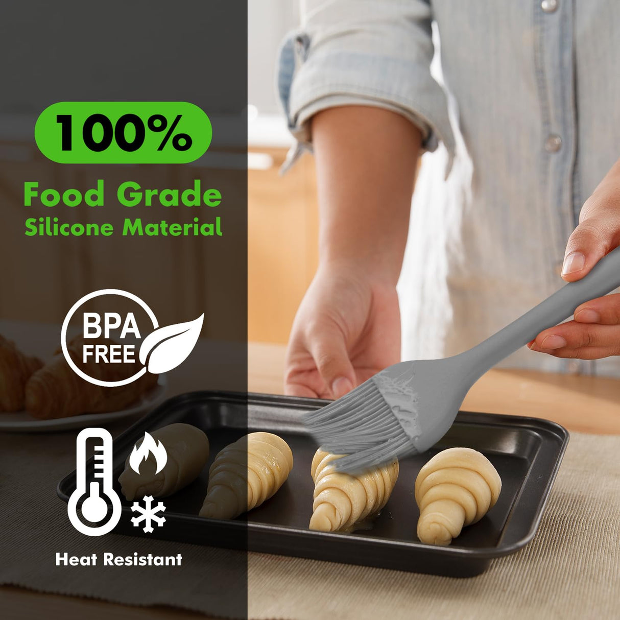 HOTEC Basting Brushes Silicone Heat Resistant Pastry Brushes Spread Oil Butter Sauce Marinades for BBQ Grill Barbecue Baking Kitchen Cooking BPA Free Dishwasher Safe (Grey 2) HOTEC