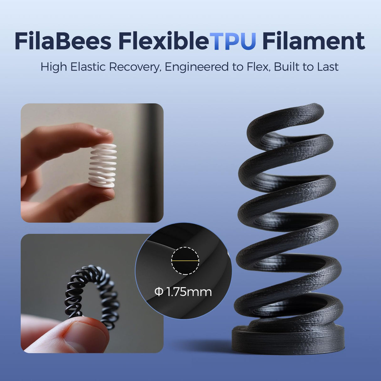 FilaBees TPU Filament 1.75mm Rainbow Candy,95A Soft 3D Printer Filament,High Hardness & Resilience,Soft Adhesive Material,Elastic,Flexible Color Changing Rainbow Filament 1kg(2.2lbs) FilaBees