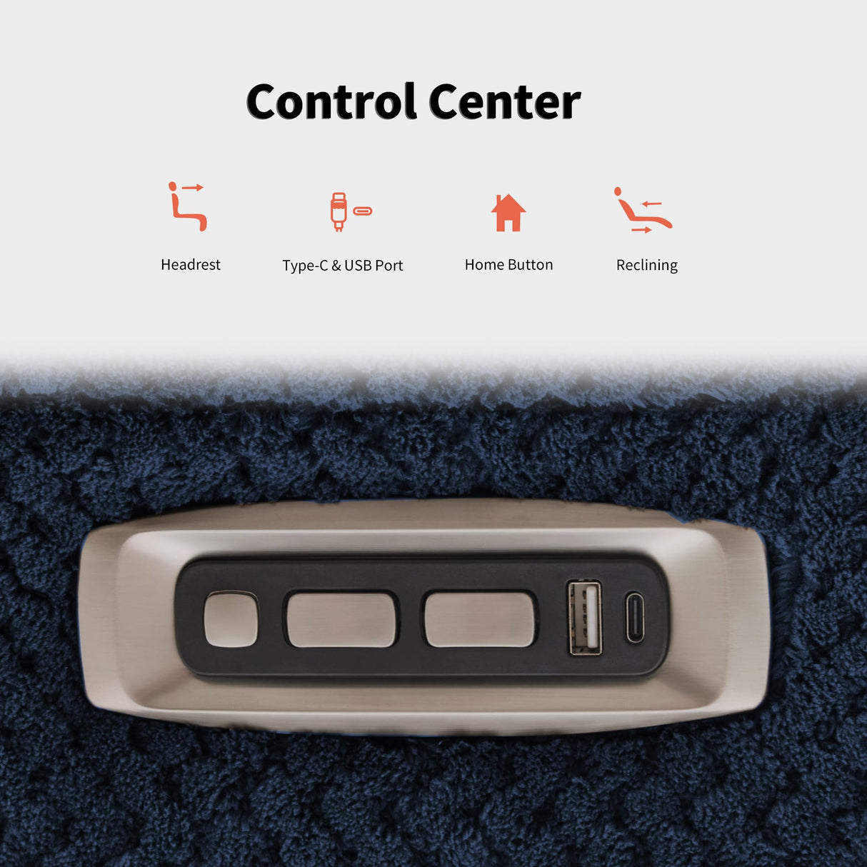 MCombo 64.6" Oversize Power Reclining Loveseat Sofa with Adjustable Headrest, Heat and Vibration Massage, Electric Loveseat Recliner with USB Charge Ports for Living Room 6855 (Navy Blue) MCombo