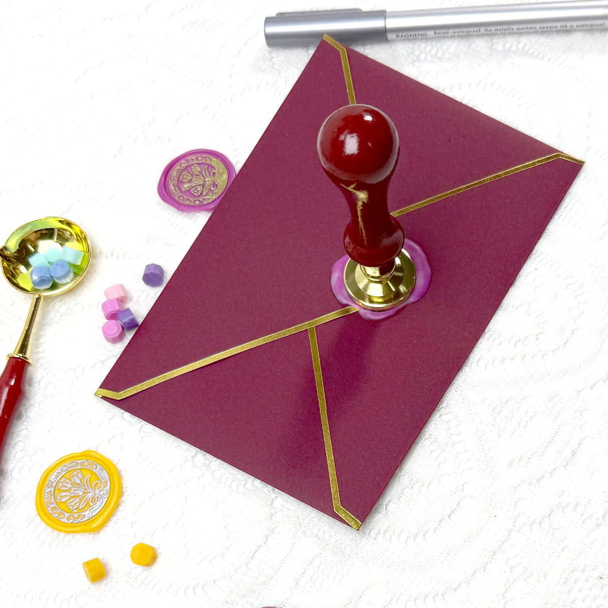 Wax Seal Kit, 24 Colors Wax Sealing Beads,Stamp, Spoon, Metallic Pen,Envelope,Candles for Wedding Birthday Gift and DIY Craft Xitalia