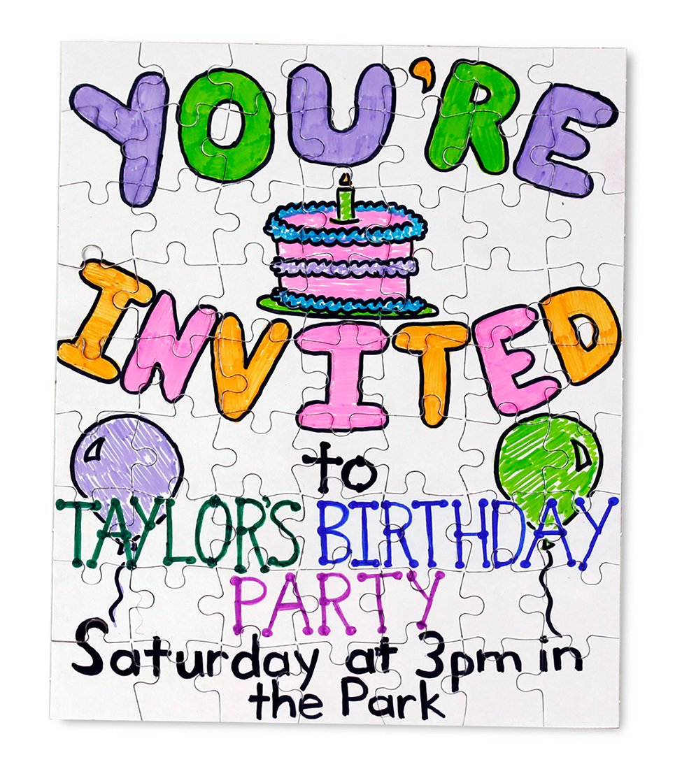 Hygloss Puzzles DIY Party Invite - Blank Puzzle for Decorating - Art Activity - Use as Party Favors - White, Sturdy – 8.5 x 11 Inches, 63 Pieces - Comes with Envelopes - 4 Qty Hygloss