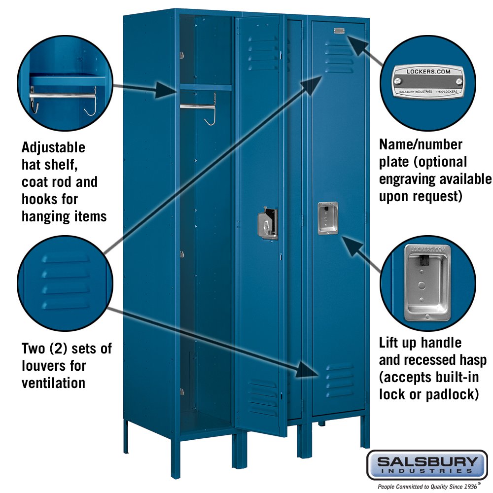 Salsbury Industries 51368BL-U Single Tier 45-Inch Wide 6-Feet High 18-Inch Deep Unassembled Extra Wide Standard Metal Locker, Blue Salsbury Industries