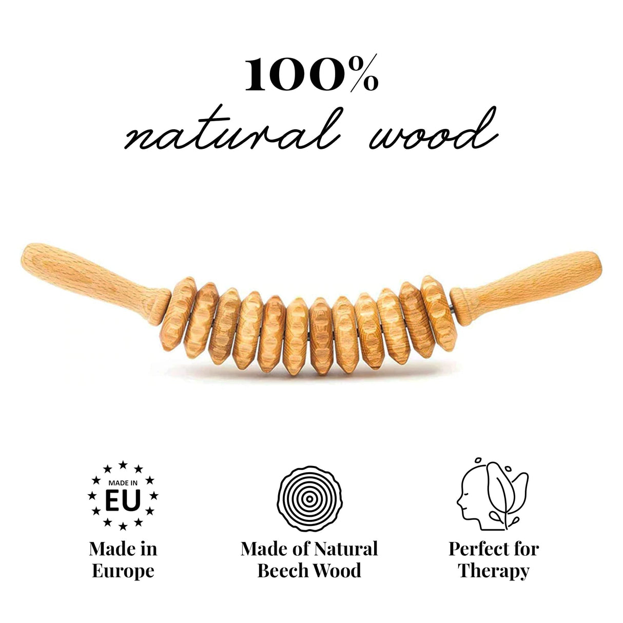 Tuuli Wooden Massage Roller for Waist and Thigh, Multi-Functional Body Roller for Cellulite Reduction and Muscle Tension, Natural Massager for Women and Men (Curved) tuuli