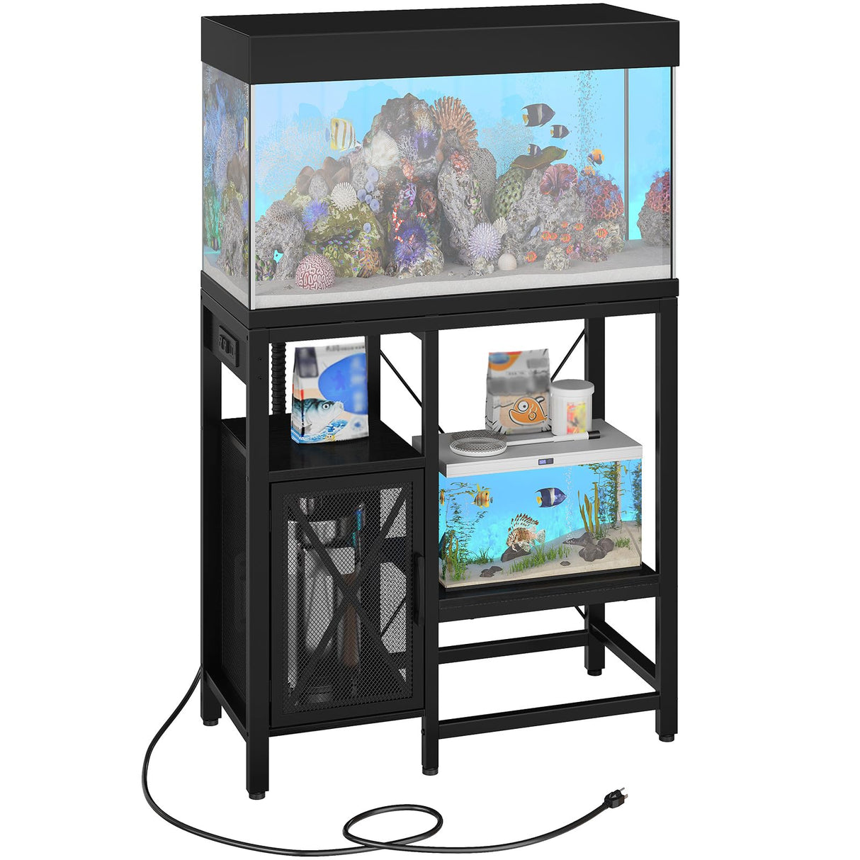 MAHANCRIS 20-40 Gallon Fish Tank Stand, Aquarium Stand with Power Outlet and Storage Cabinet, Heavy Duty Tank Stand Suitable for Turtle Tank, Reptile Terrarium, for Home Office, Black FTHB40E01 MAHANCRIS