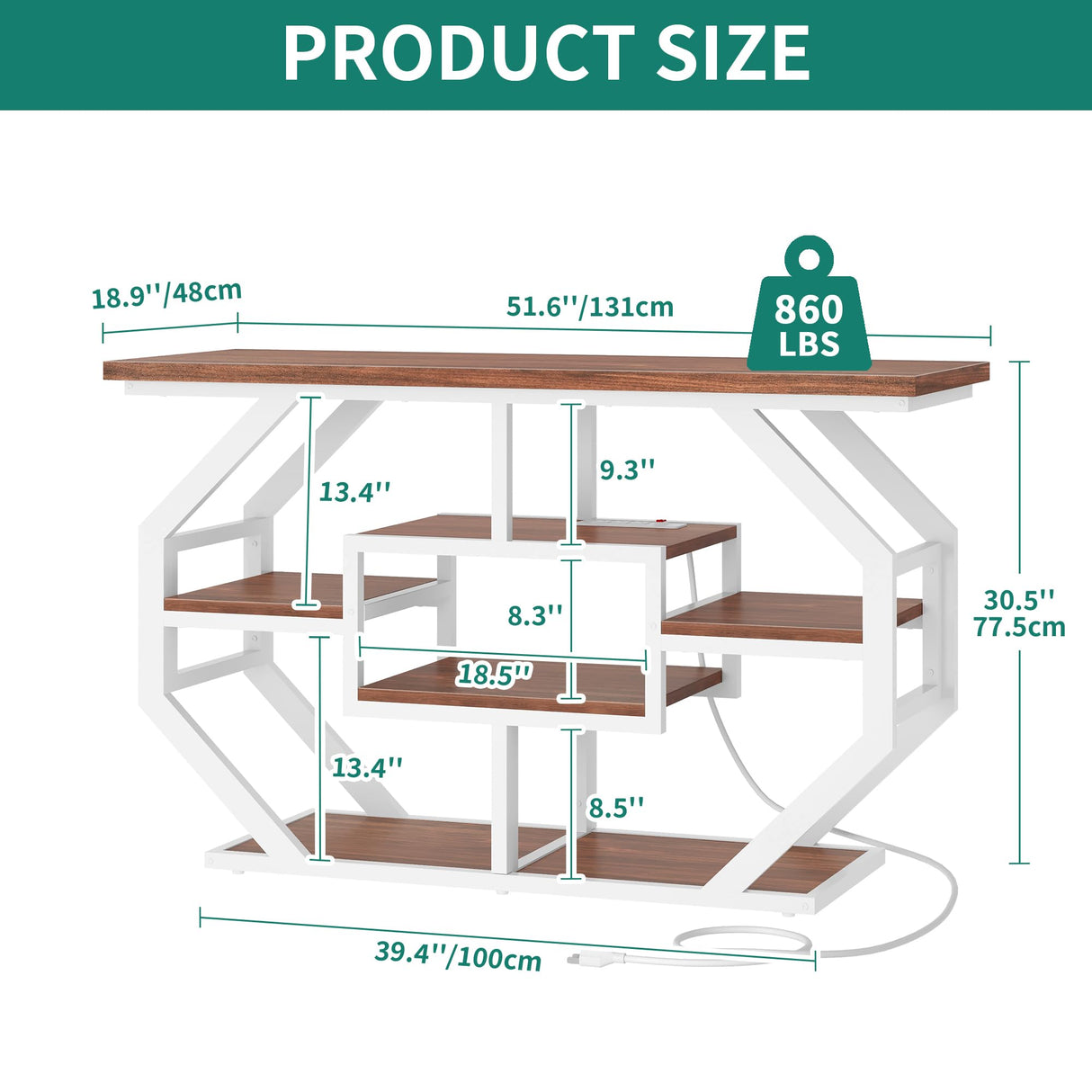 YITAHOME Heavy Duty 55-75 Gallon Fish Tank Stand with Power Outlet, Marble Aquarium Stand for Fish, Turtle, Reptile Terrarium, Shelves for Fish Tank Accessories Storage, 860LBS Capacity, White & Walnut YITAHOME