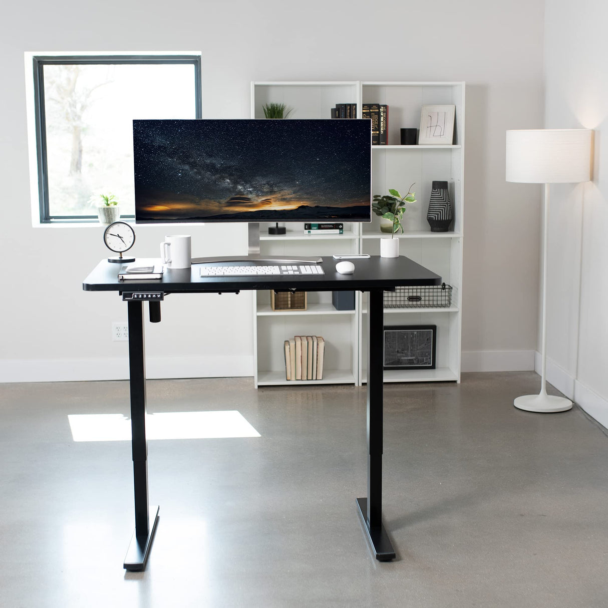 VIVO Electric Height Adjustable 48 x 30 inch Memory Stand Up Desk, Black Solid One-Piece Table Top, Black Frame, Standing Workstation with Preset Controller, 1B Series, DESK-KIT-1B5B VIVO