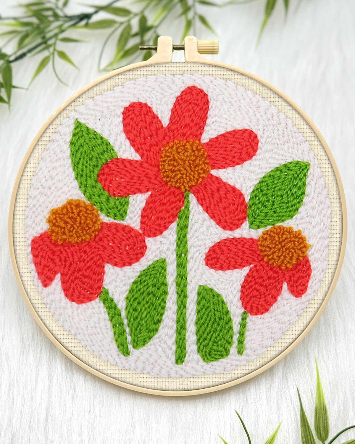 ERKOON Punch Needle Kit Adults Beginners, 2 Pcs DIY Easy Flower Embroidery Set for Starter Art Craft, Needling Punching Project with Patterns, Tools, Yarns, Hoop, Instruction (Safflower) ERKOON