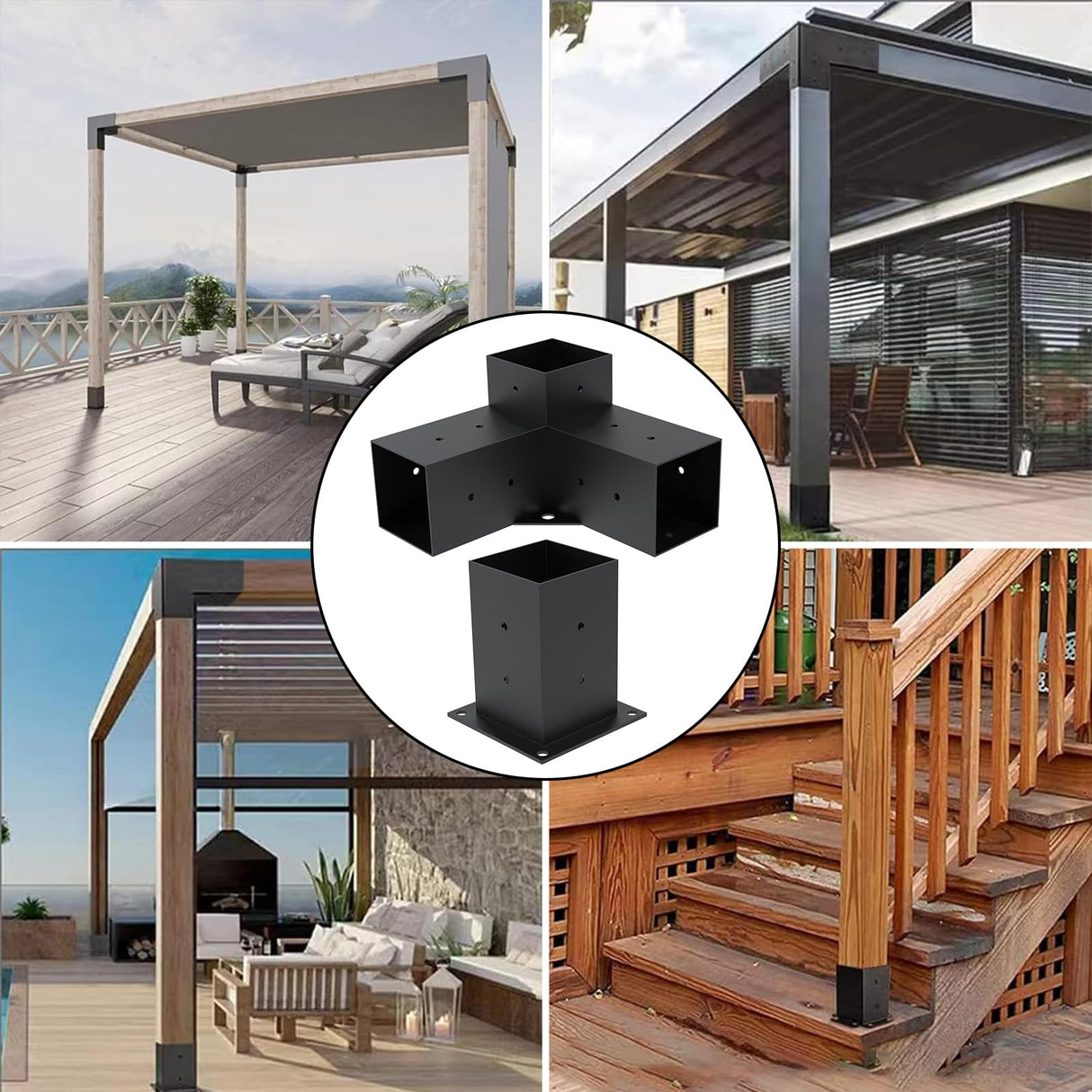 Pergola Brackets Kit 4x4(Actual: 3.5x3.5'') Pergola Kit with Brackets 3-Way Right Angle Corner Bracket Woodworks DIY Post Base Kitp Semoprus