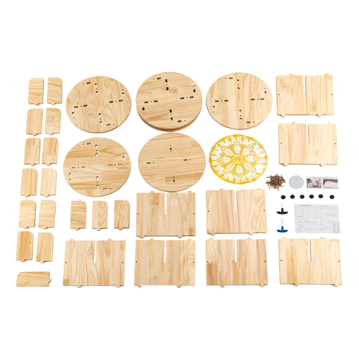 ZAWAYINE 4-Tier 360° Rotating Wooden Bookshelf with Stackable Shelves for Living Room and Office Storage ZAWAYINE