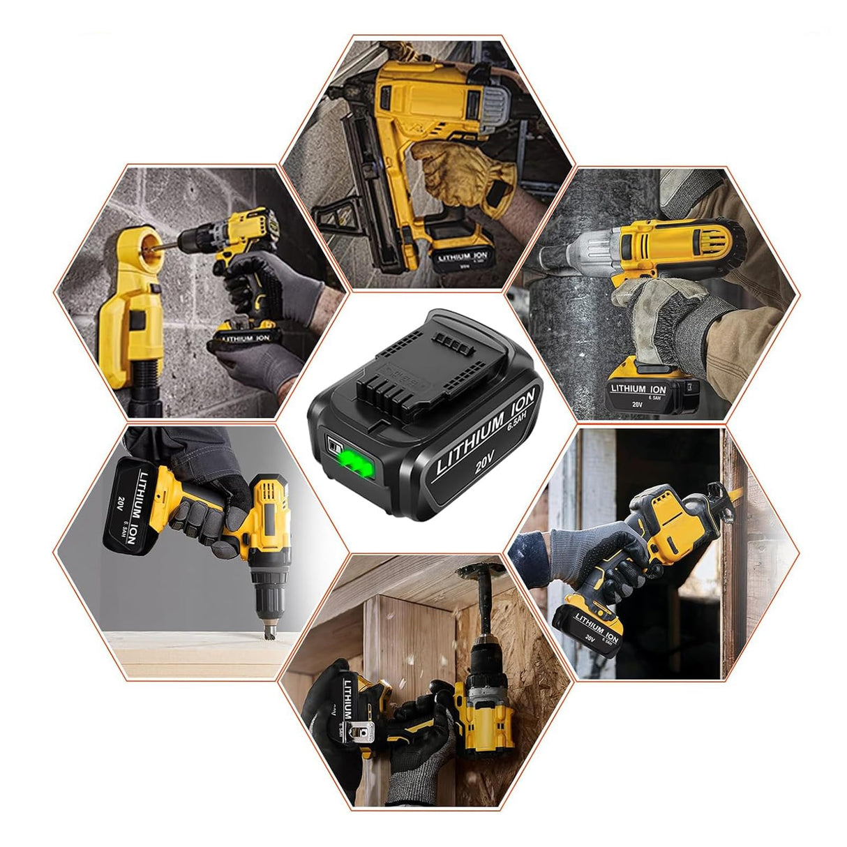 2 Packs 20V 6.5Ah Replacement Battery Compatible with Dewalt 20V Battery Max XR Lithium-ion DCB200 DCB204 DCB206 DCB180 DCD985B DCD771C2 DCS355D1 DCD790B Cordless Power Tools Touyeet