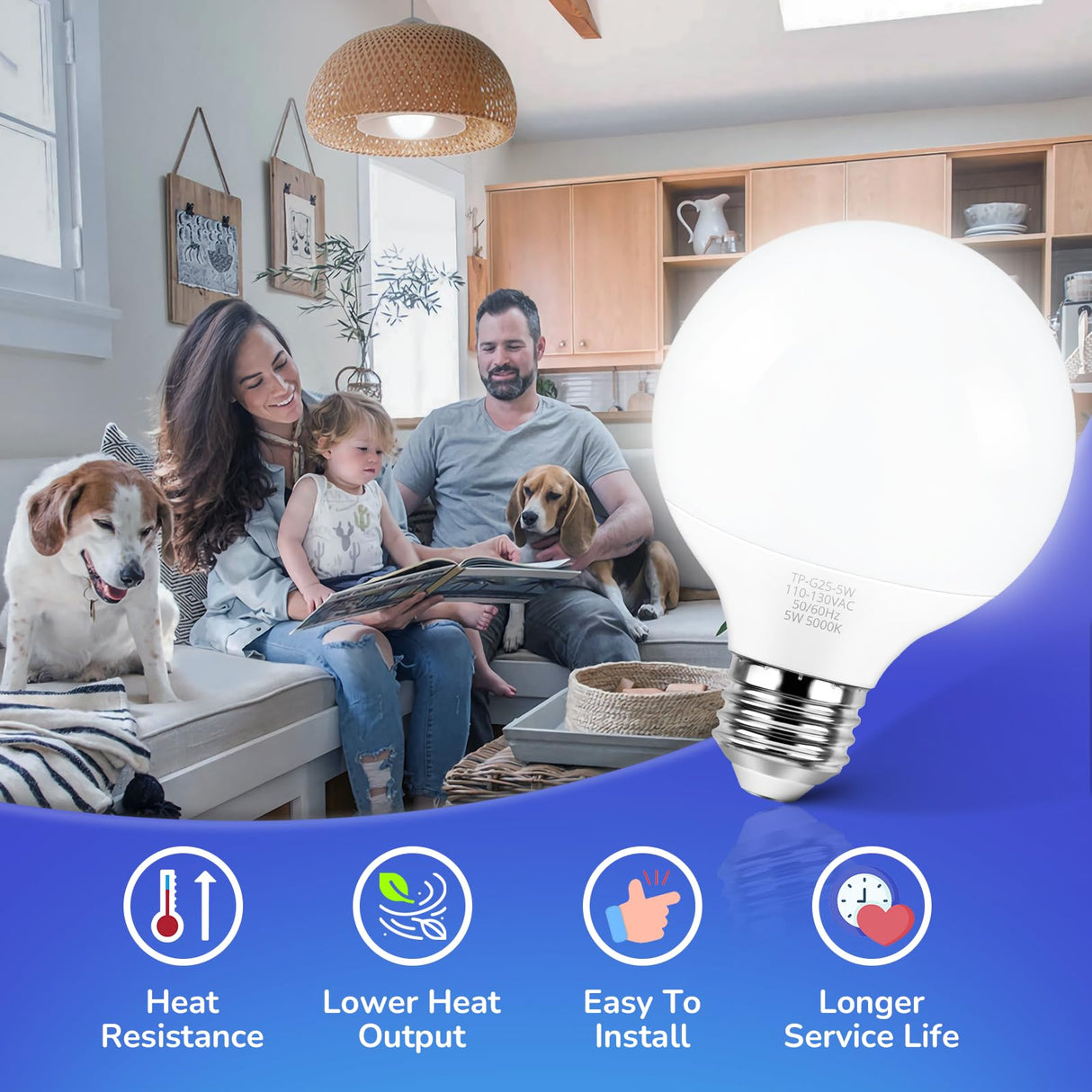 MAXvolador G25 LED Globe Light Bulb 60W Equivalent, Daylight White 5000K E26 Vanity Light Bulbs for Bathroom Makeup Mirror, Round Bulb Non-Dimmable 8-Pack MAXvolador