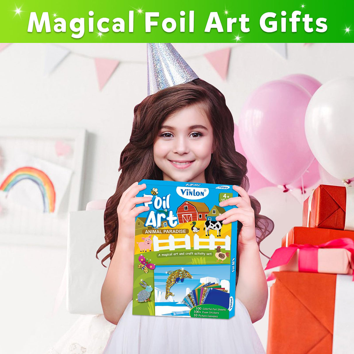Vinlon Foil Art Kit for Kids - Foil Fun Arts and Crafts, Mess Free Kids Travel Activities Toys, DIY Craft Supplies, Easter Basket Stuffers Gifts for Boys and Girls Ages 4 5 6 7 8 9 10 Years Old Vinlon