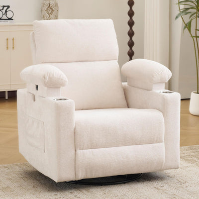 Rocking Chair Nursery with Adjustable Armrests, Electric Glider Recliner Nursing Chair for Breastfeeding, Power Swivel Recliner Chairs with Massage and Heat, Adjustable Headrest , FSC Certified, White