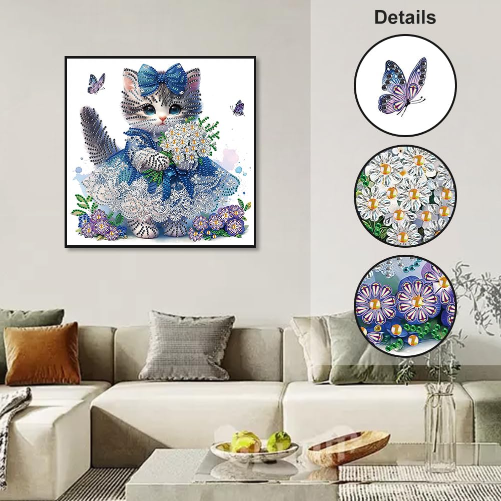 WSLWXSHM 5D Special Shape Diamond Art Kits for Beginners, Diamond Painting Kits for Adults Cat, Crystal Rhinestones Diamond Painting for Home Wall Decoration Gift 12×12inch/30×30cm, Animal WSLWXSHM