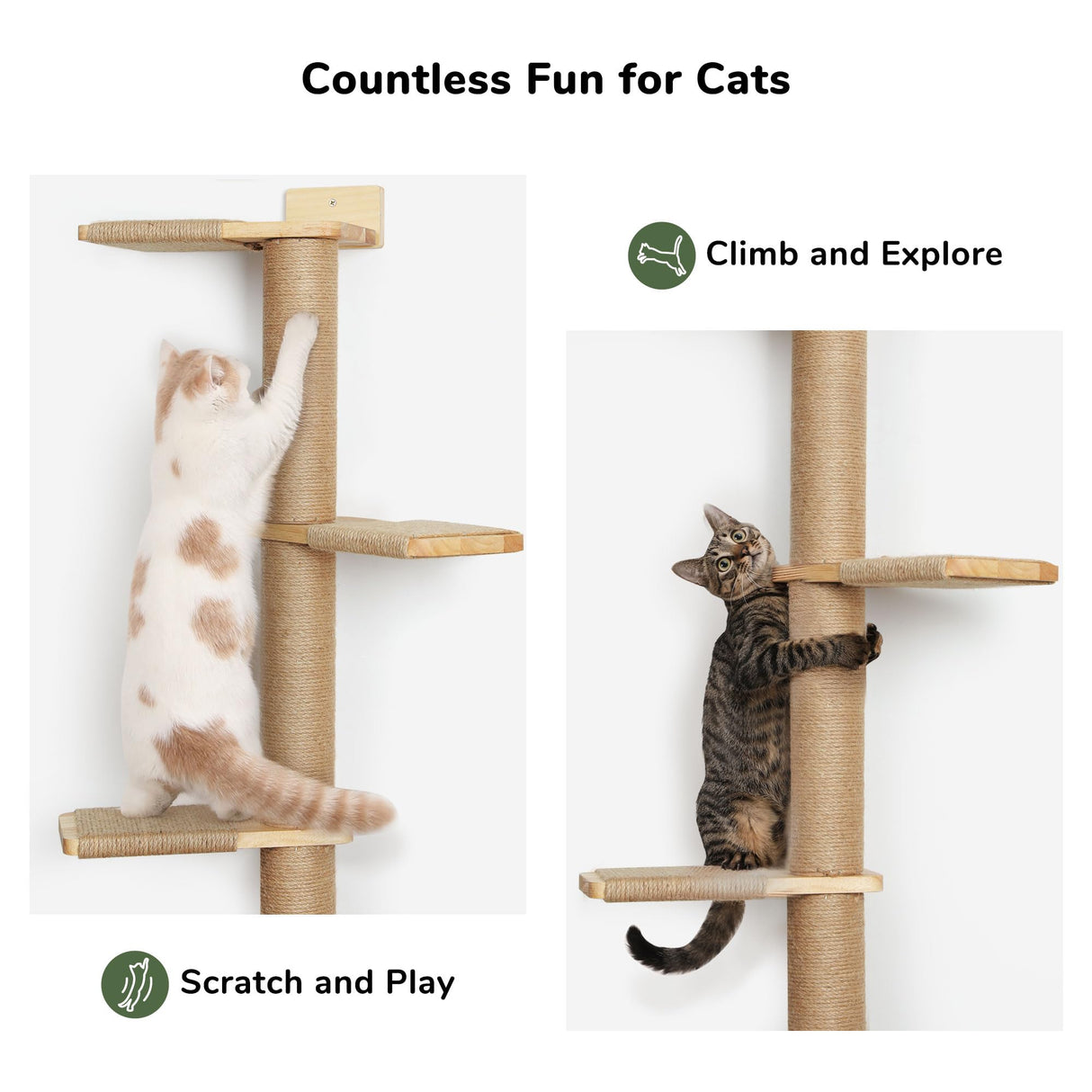 FUKUMARU Tall Cat Tree, 5 Tier Floor to Ceiling Cats Tower, Wall-Mounted Kitten Scratching Post, Wild Simulation Kittens Wall Shelves, Suitable for Climb, Scratch, Lookout and Play FUKUMARU