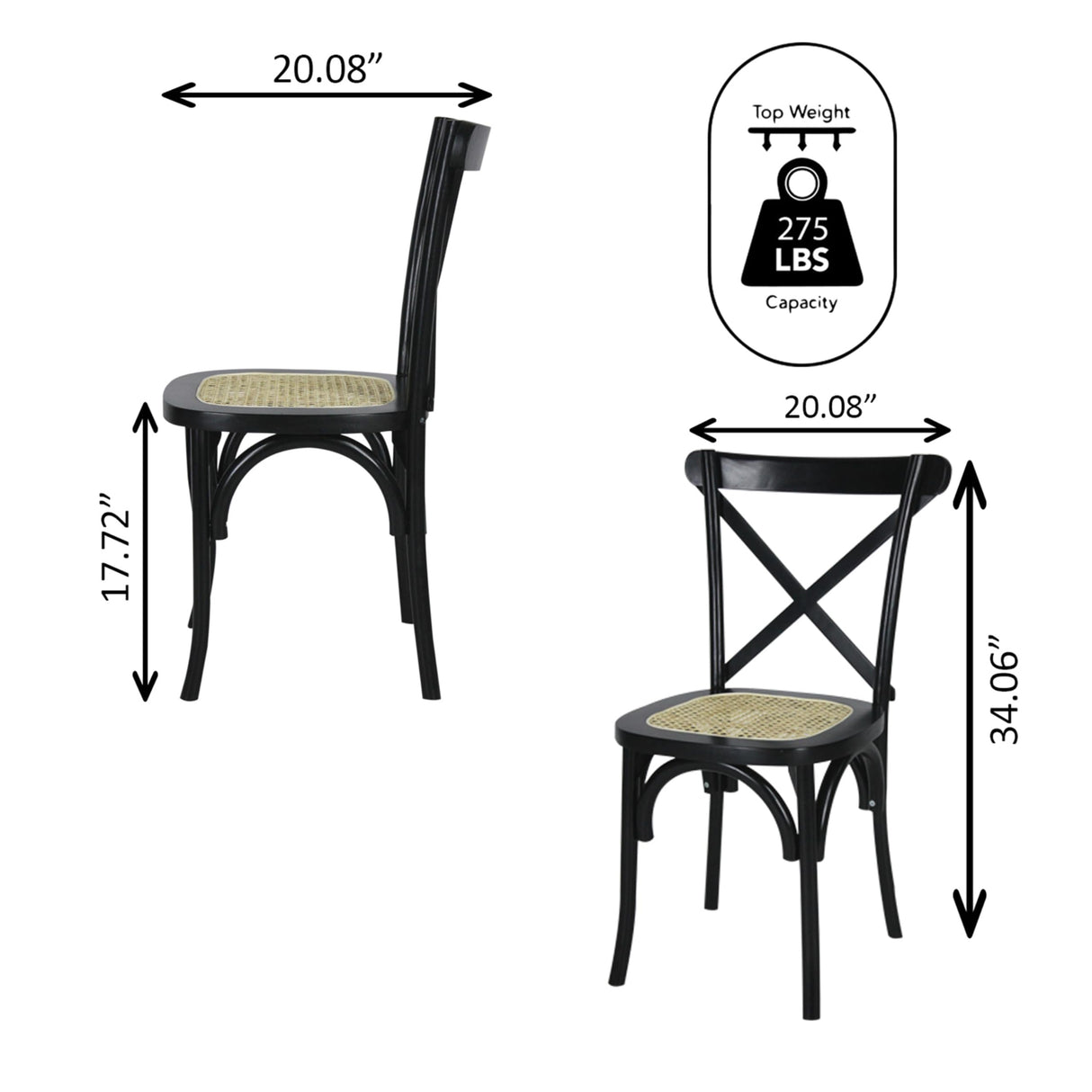 JONATHAN Y DNG1001D-SET2 Cassis Classic Traditional X-Back Wood Rattan Dining Chair French Country, Cottage, Vintage, Farmhouse, Shabby Chic, Black/Natural (Set of 2) JONATHAN Y