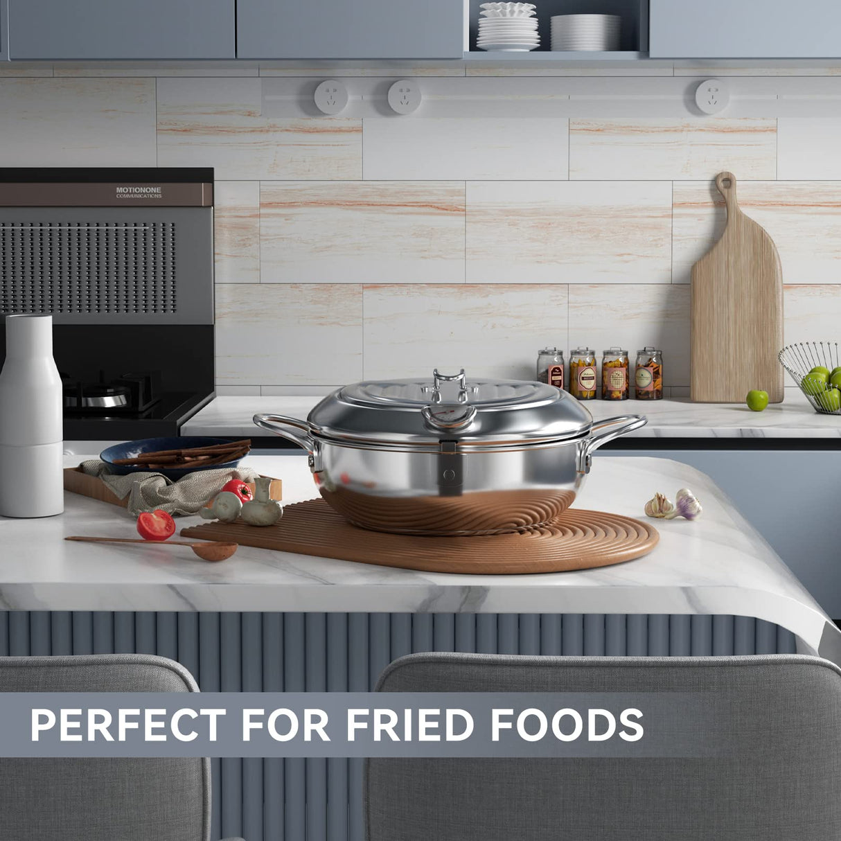 Kerilyn Deep Fryer Pot, 11 Inch/4.2 L Janpanese Style Tempura Frying Pot with Lid, 304 Stainless Steel with Temperature Control and Oil Drip Drainer Rack, for Kitchen French Fries, Chicken etc Kerilyn