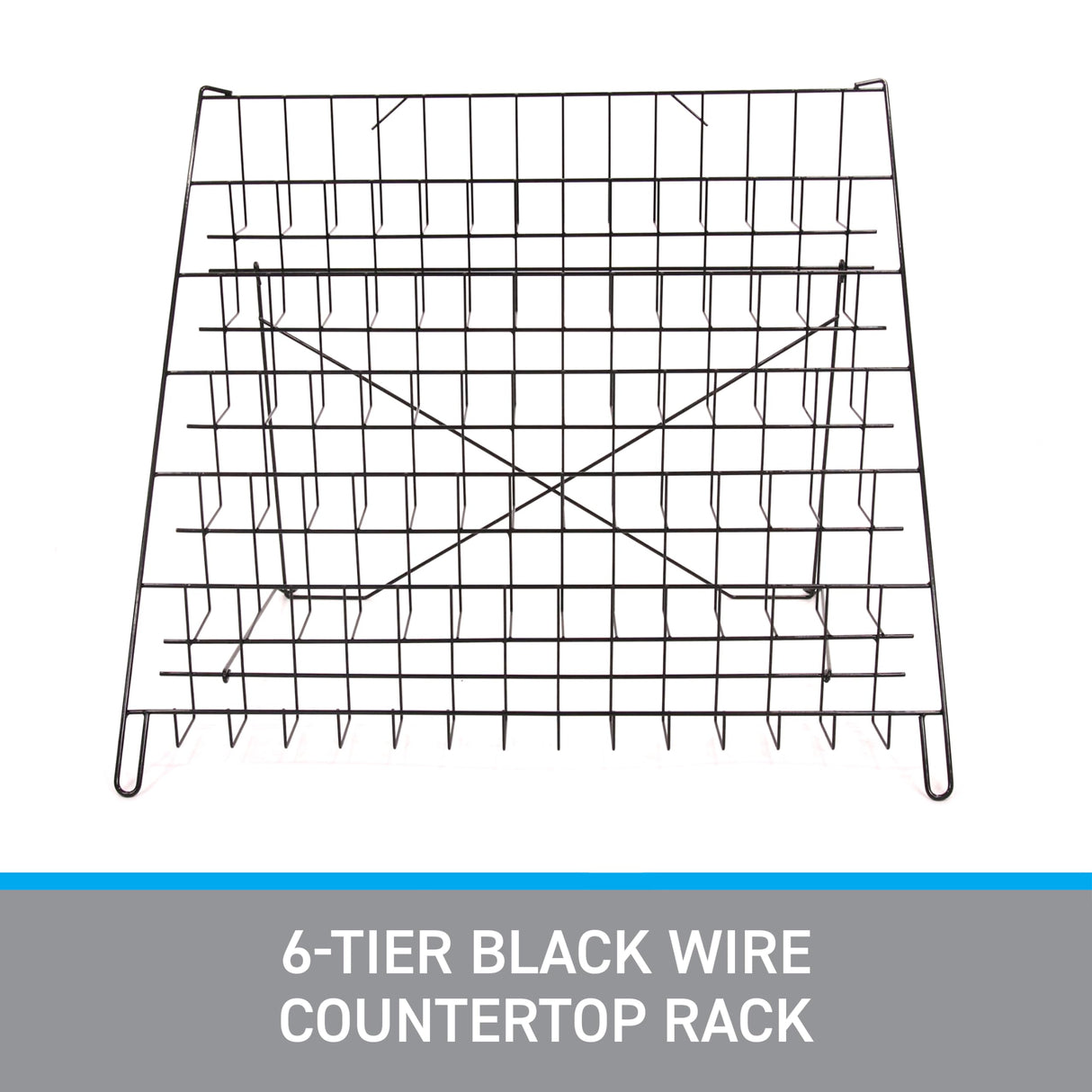 SSWBasics 6-Tier Black Wire Countertop Rack - 22"H x 29½”W x 18"D - Magazine Display Stand - Tabletop Book Display for Comics, Brochures, Cards, and Literature - Sleek, Sturdy, Collapsible Countertop SSWBasics