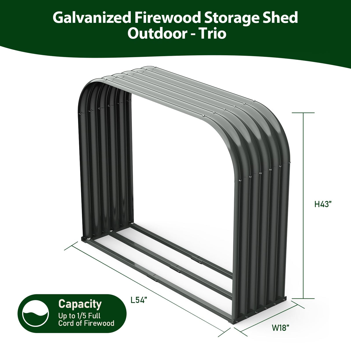 A ANLEOLIFE Galvanized Steel Firewood Storage Shed Outdoor Corrugated Metal Log Rack, Heavy Duty Log holder Lumber Storage Stand -Trio Gray A ANLEOLIFE