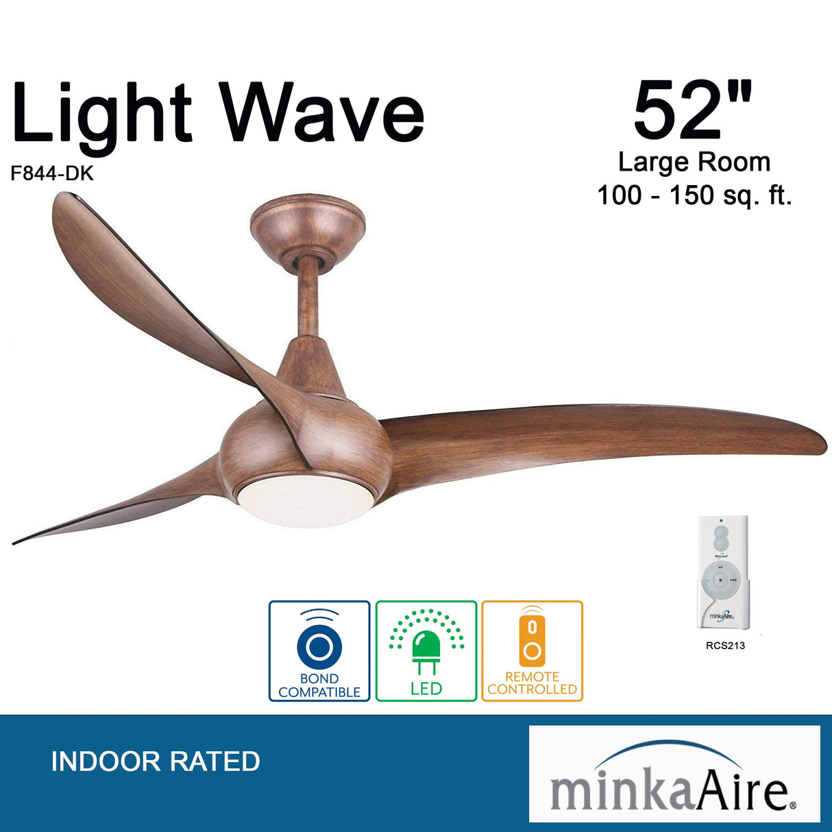 MINKA-AIRE F844-DK Light Wave 52 Inch Ceiling Fan with LED Light Kit, Brown Distressed Koa Finish MINKA-AIRE