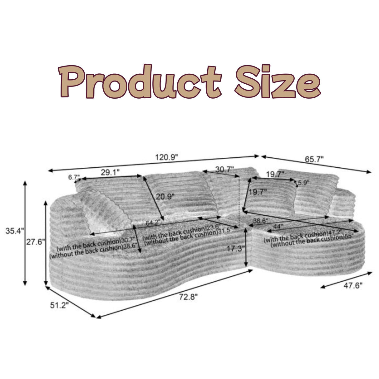 Trygoal Modern Curved L-Shape Sectional Sofa, Luxury Oversized Upholstered Sofa with Deep Seat, Comfy Sleeper Couch with Left Chaise Lounge, Boneless Cloud Curved Couch for Living Room, Cream Trygoal