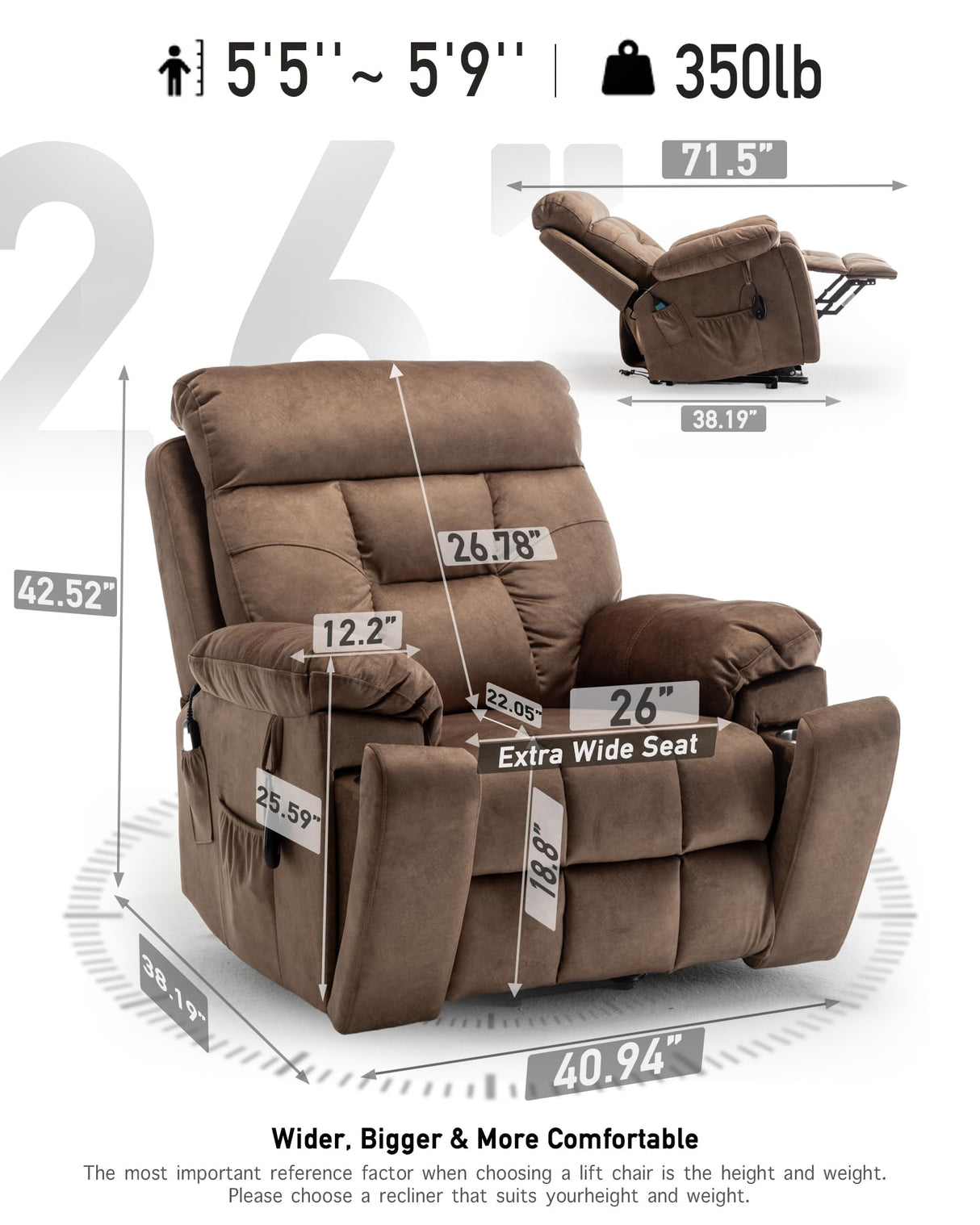 HBUI Lift Chair/Lazy boy Recliner Chair with Cupholder/Power Lift Recliner Chair for Elderly, Electric Recliner/Big and Tall Recliners for People Up to 6'2"/350lb Range HBUI