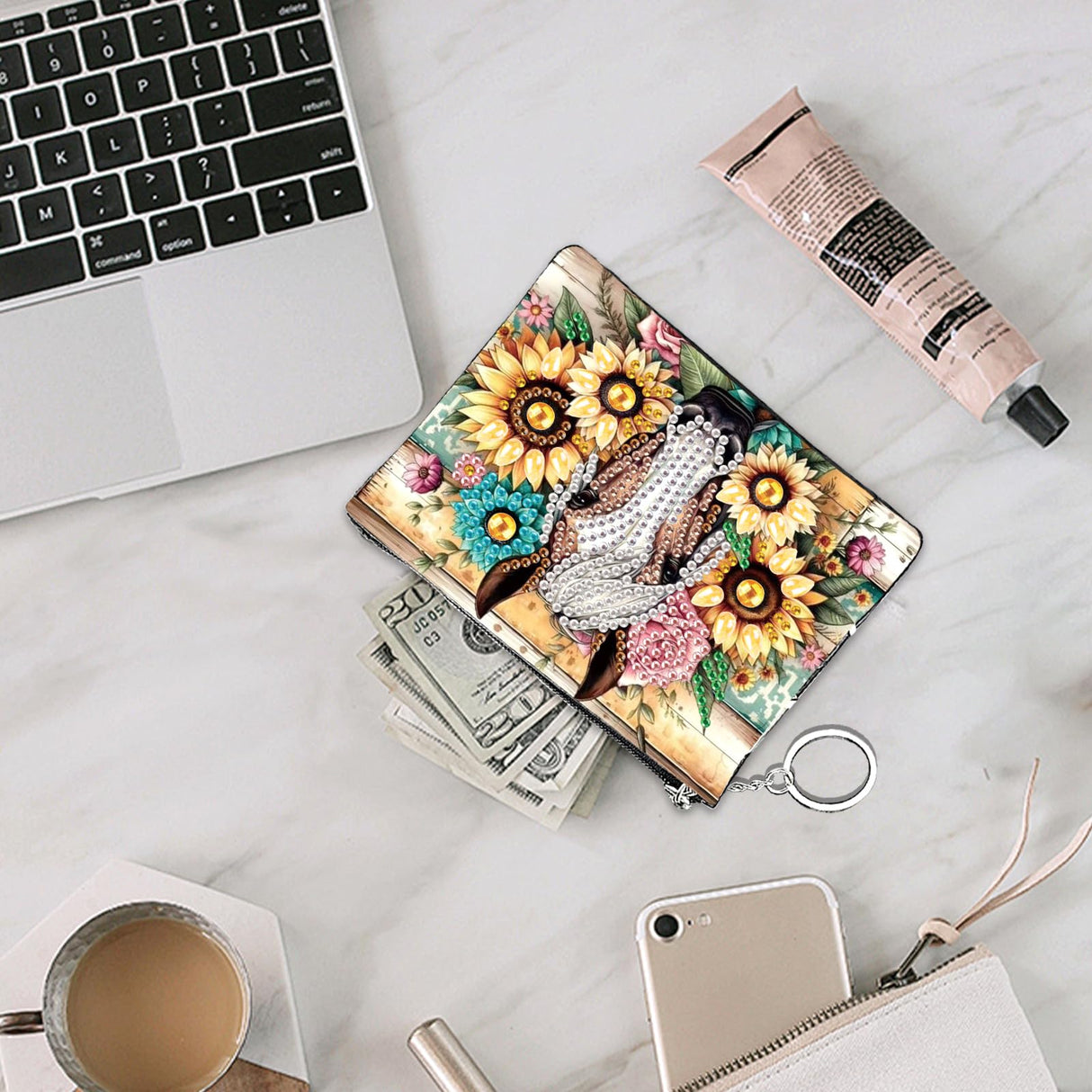 JZHYOAN DIY Diamond Art Purses and Wallets Handbags Wallet Keychain Coin Pouch Coin Purse with Zipper and Keyring Diamond Painting Small Coin Purse for Women Cards Keys Horse JZHYOAN