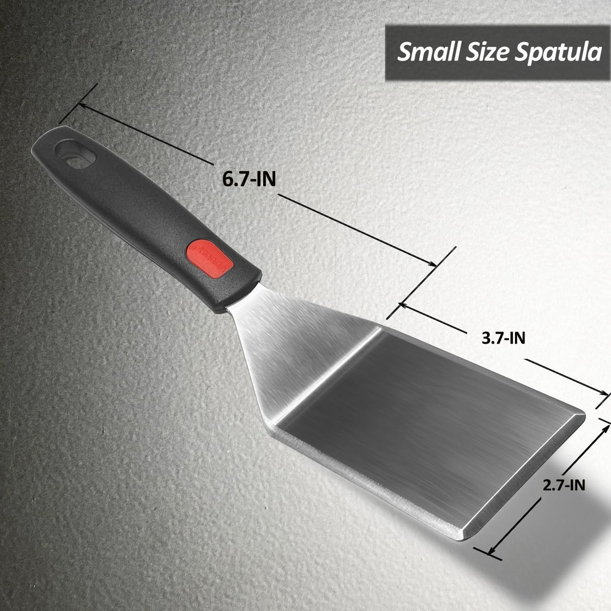 Small Spatula for Cast Iron Skillets, Full Tang silicone Handle, Heat Resistant, Commercial Grade Heavy Duty Turner, Press Burger Spatula Turner for Flipper, Cooking, Serving, 2.7" Wide Vovoly