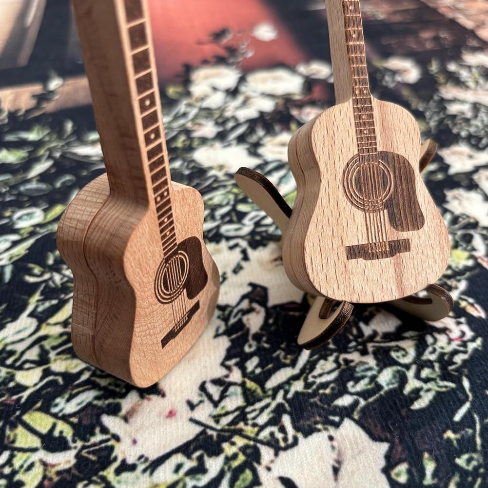 lagine Wooden Acoustic Guitar Pick Box with Stand, Personalized Guitar Box for Pick, Engraved Guitar Picks Box, Wood-carved Guitar Pick Stand for Guitar Picks Storage, for Guitarist Musician lagine