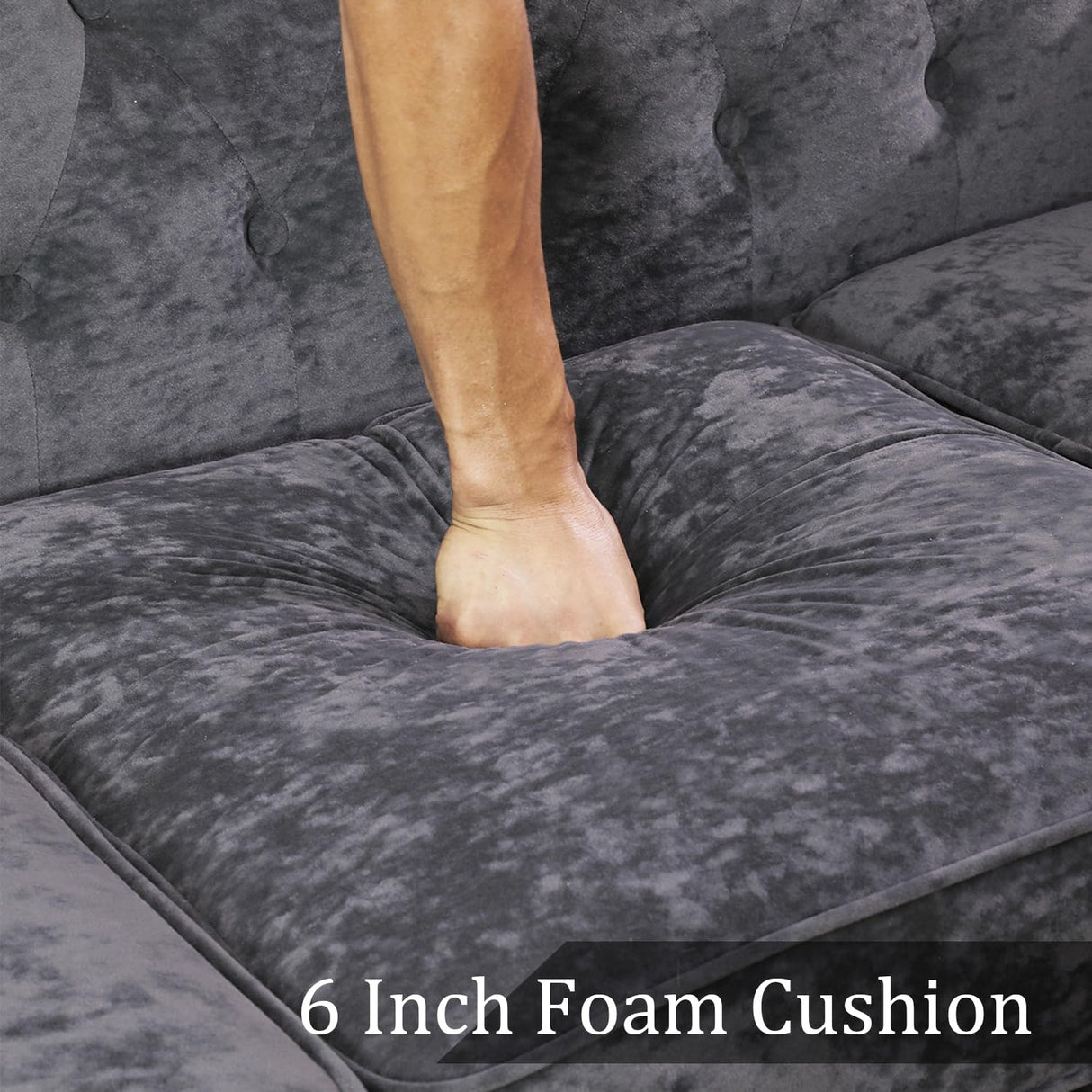 SIENWIEY Chesterfield Sectional Sofa,Deep 80 Inch Luxurious L Shaped Couch Button Tufted Velvet Sofa/Upholstered Rolled Arm with Rivets/Chesterfield Settee Modern 5 Seater Sofa for Living Room,Black SIENWIEY