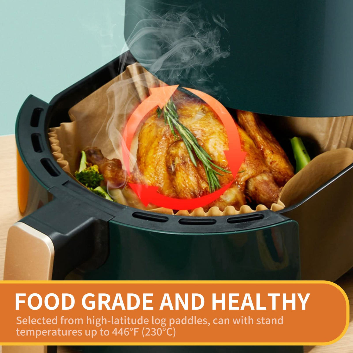 Air Fryer Liners Disposable Square, 100PCS 7.9 INCH Airfryer Liners, Natural Non-stick Parchment Paper for Air Fryer Oil-proof Water-proof, Paper liners for air fryer, Steamer, Baking, Microwave Etc GOFFUGT