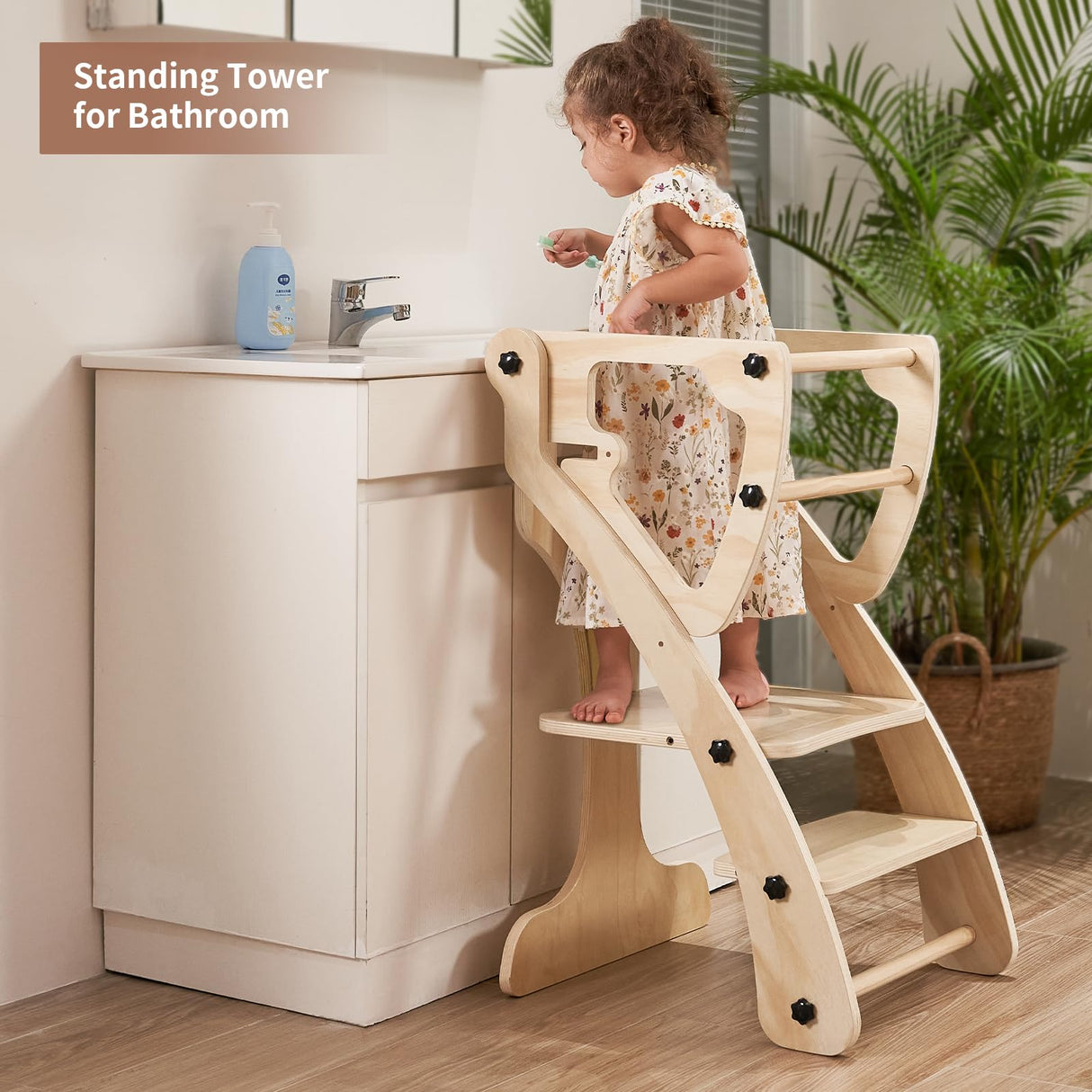 Toddler Standing Tower, 2 in 1 Toddler Kitchen Step Stool Helpers, Adjustable Height with Safety Rails Yacul