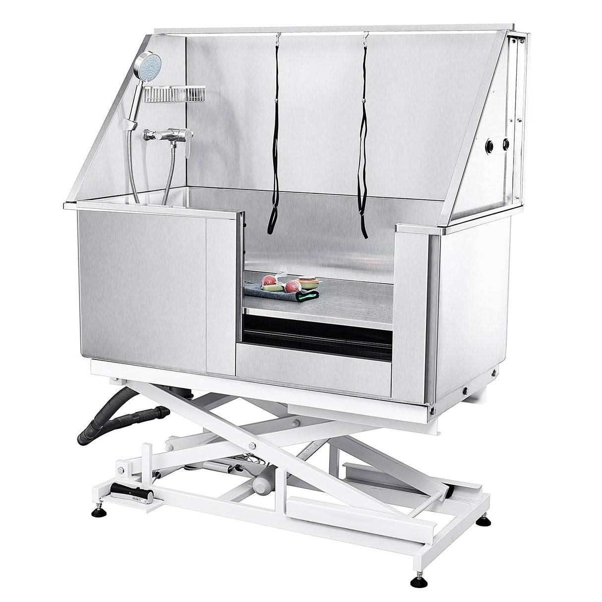 Happybuy 50" Pet Dog Bathing Station with Electric Height Adjustment, Stainless Steel Dog Grooming Tub with Soap Box, Faucet, Accessories, Bathtub for Multiple Pets, Home Washing Sink (Right Side) Happybuy