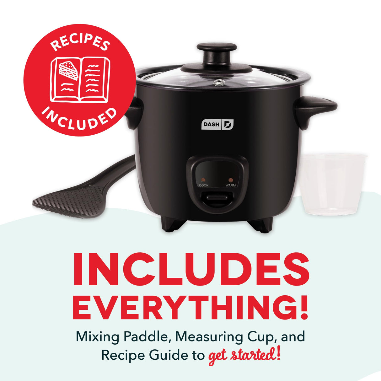 DASH Mini Rice Cooker Steamer with Removable Nonstick Pot, Keep Warm Function & Recipe Guide, One Half Quart, for Soups, Stews, Grains & Oatmeal - Black DASH