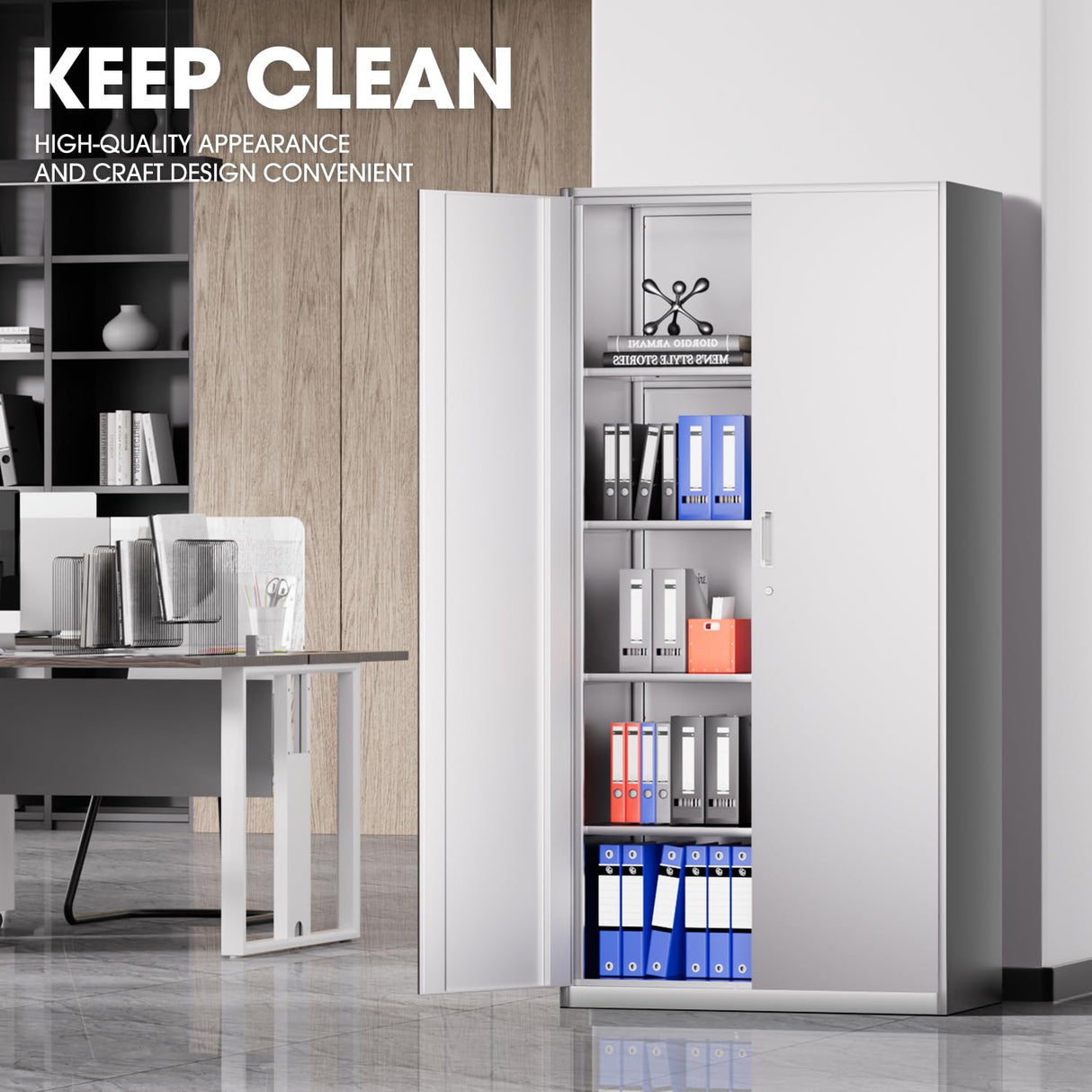 DNA MOTORING Metal Storage Cabinet, 72" Storage Wardrobe with Lock and Hanging Rod, Locking Cabinet Heavy Duty Utility Cabinet with 4 Shelves for Garage,Office,Home,Gym, White, TOOLS-00633-WH-WH DNA MOTORING