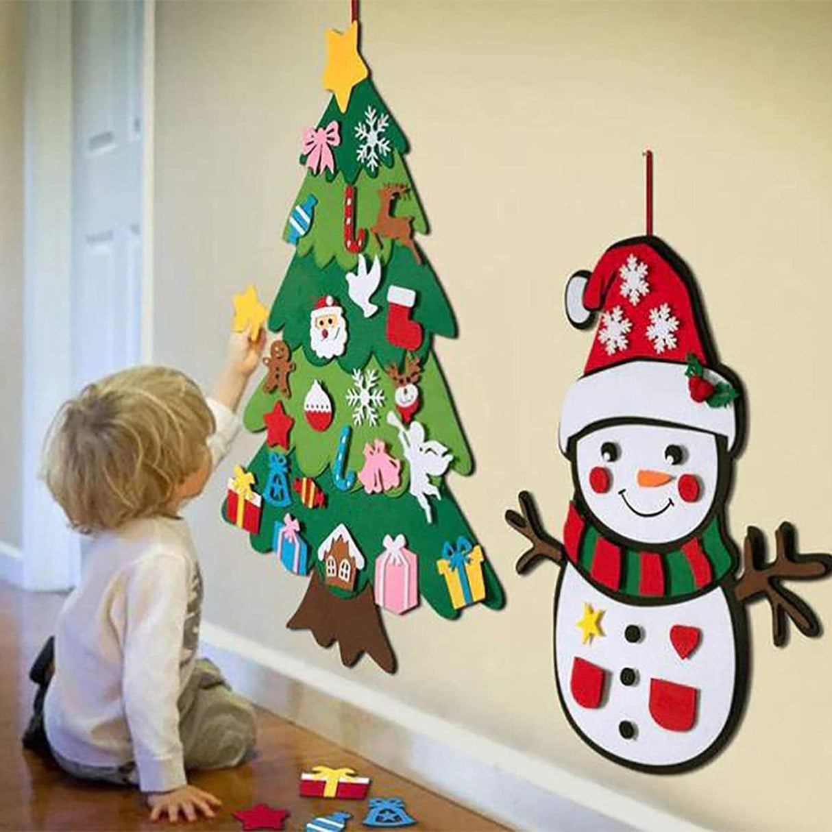 Felt Christmas Tree for Toddlers, Montessori Felt Christmas Tree with Lights for Kids Syansju
