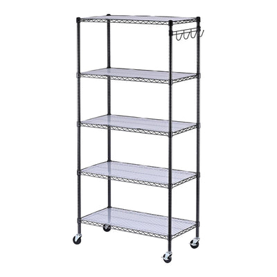 Alera 5-Shelf Wire Shelving Kit with Casters and Shelf Liners, 36w X 18d X 72h, Black Anthracite