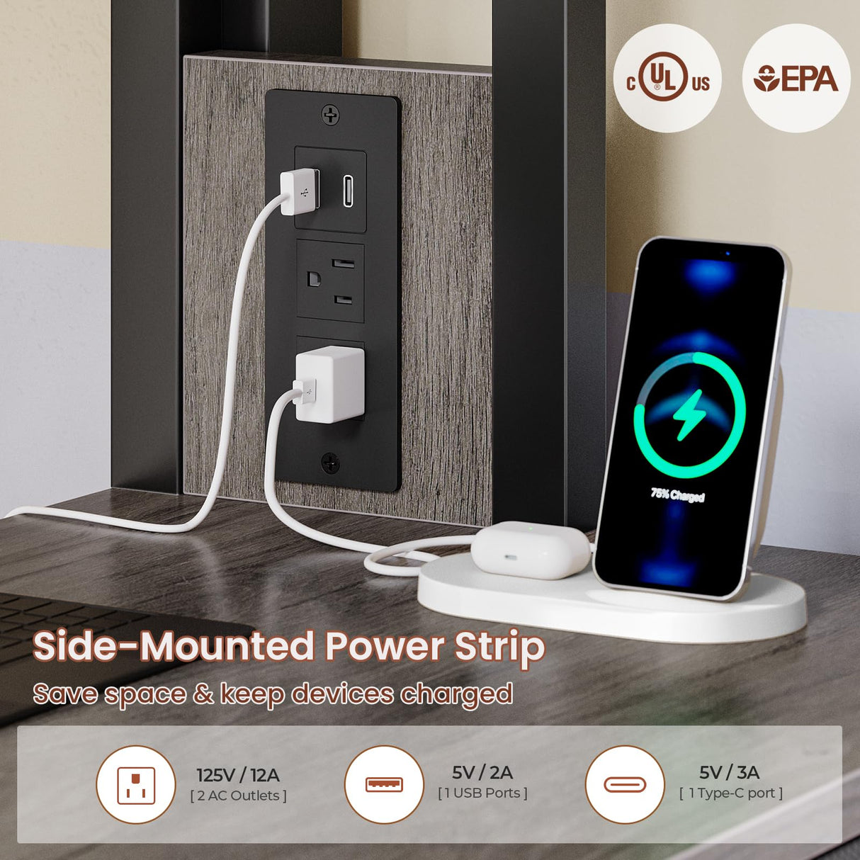 ADORNEVE Loft Bed Twin Size with Desk, 11 Storage Drawers, Metal Kids Loft with RGB Lights, Charging Station, Shelves & Clothing Rack, 13.4" H Safety Guard & Paded Ladder, Black & Grey ADORNEVE