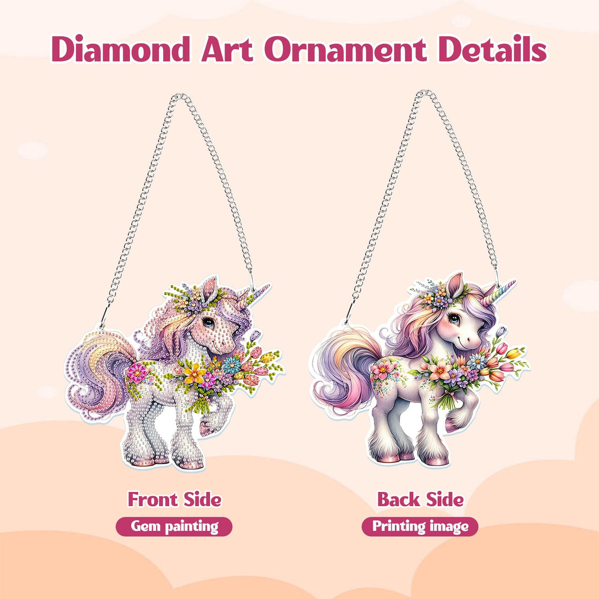 GHHKUD Hanging Diamond Painting Pendant Unicorn Ornament Kits - DIY Animal Decoration with Chain Diamond Art Hanging for Adults Kids, Double Sided Handmade Gifts for Holiday Decor GHHKUD