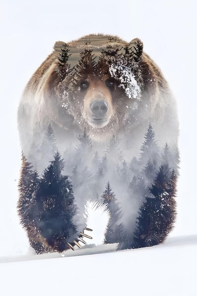 GMETINC 5D Diamond Painting Kits for Adults, Animal Bear Forest Scene Diamond Art Kits for Adults Beginner, DIY Full Drill Diamond Dots Paintings with Gem Art and Crafts Home Wall Decor 16x12inch