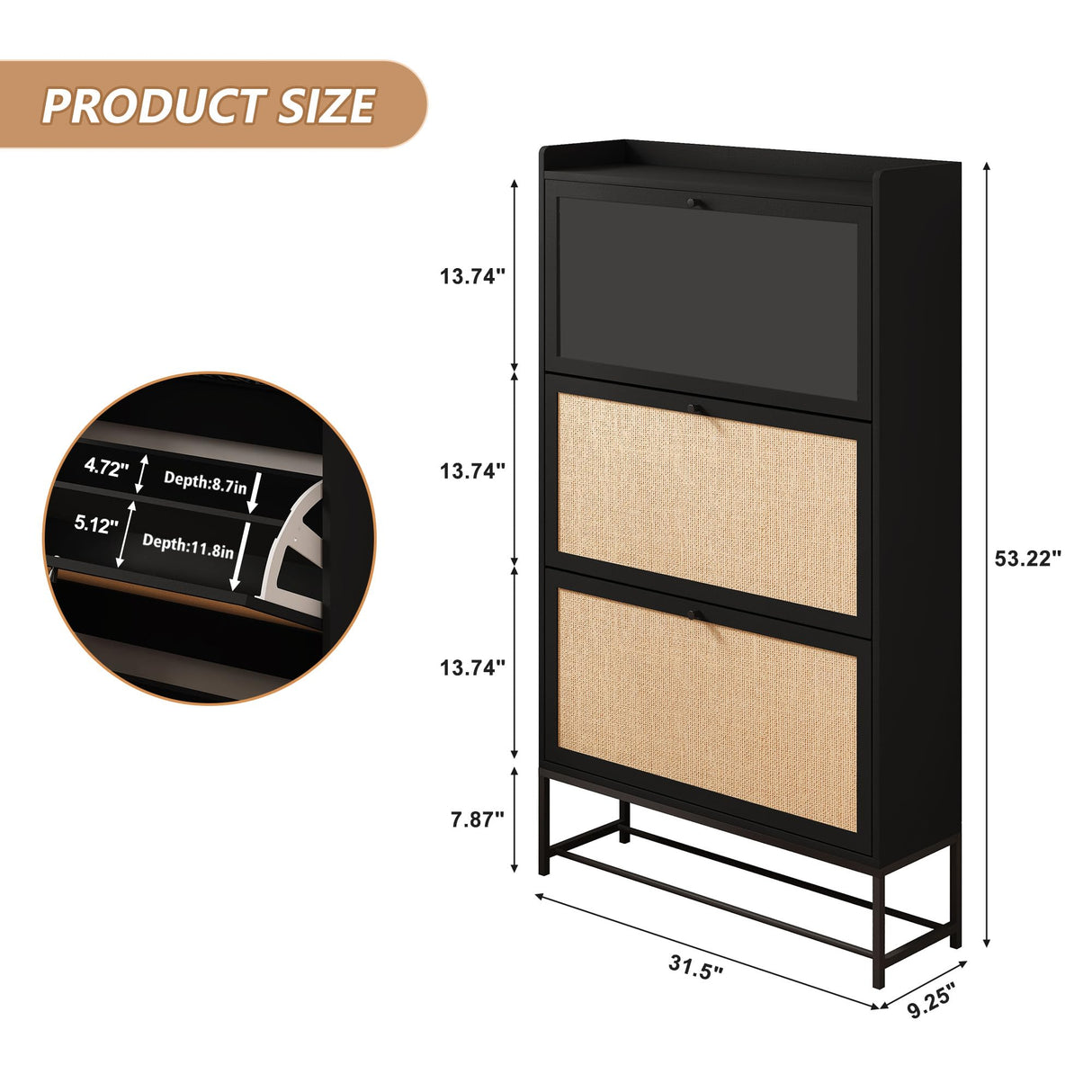 AVZEAR Shoes Cabinet, Narrow Shoes Storage Cabinet with 3 Flip Drawers, Free Standing Shoe Racks Organizer Farmhouse Tipping Bucket with Blackboard, Shoes Cabinet Storage Entryway Hallway, Black AVZEAR